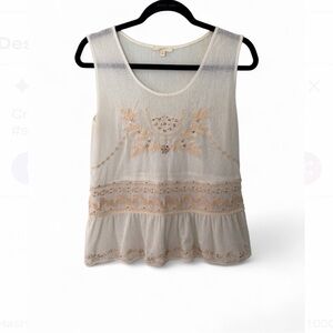 Mystree Cream Embellished Peplum Tank Top